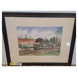 Framed Train Watercolor Painting, 22x18