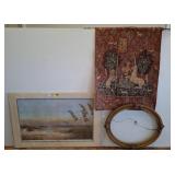 Beach Print, Unicorn Tapestry, Oval Frame