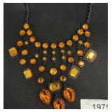 Black Metal Necklace with Amber-Colored Stones