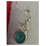 Silver Necklace with Green Stone Pendant