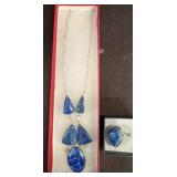 Blue Stone Necklace And Matching Ring Set
