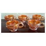 5 Carnival Glass Teacups with Handles