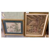 Two Framed Needlework Tapestries, 24x30 and Smalle