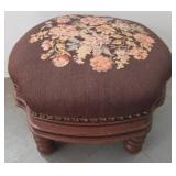 Wooden Footstool with Floral Needlepoint Upholster