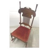 Wood Rocking Chair With Red Upholstered Seat