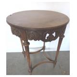 Carved Wooden Round Accent Table, 24x28