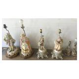 Six Figural Table Lamps, Tallest 24"