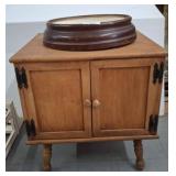 Wood Cabinet with Mirror and Fabric Swatches