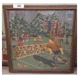 Framed Hand-Stitched Tennis Scene Artwork