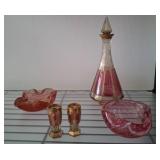 Pink and Gold Glassware Set with Decanter