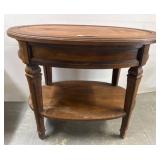 Oval Two-Tier Wooden Side Table, 27x19x21