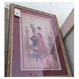 Framed Artwork of Woman in Pink Gown, 22x38
