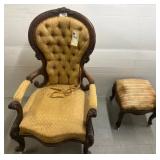 Carved Wood Armchair With Matching Ottoman