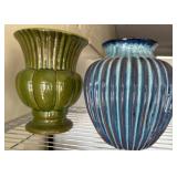 Two Glazed Ceramic Vases, Green and Blue