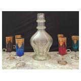Glass Decanter with Six Gold Accented Goblets