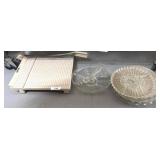 Paper Cutter and Assorted Glass Platters