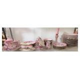 Pink Porcelain Dinnerware, Gold Trim, Floral Desig