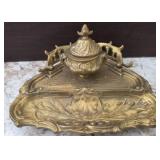 Ormolu Inkwell With Hinged Lid and Decorative Tray