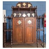 Wooden Display Cabinet with Mirrors and Shelves