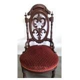 Carved Wood Chair with Red Upholstery