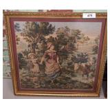 Framed Tapestry Scene with Woman and Child, 23x22