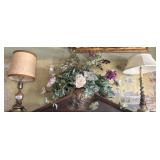 Two Table Lamps and Floral Arrangement