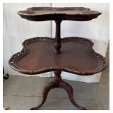 Two-Tier Wood Table with Carved Details