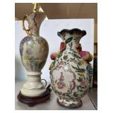 Decorative Vase and Porcelain Lamp Pair