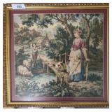 Framed Needlepoint Scene in Gold Ornate Frame