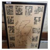 Framed Printed Map of Scotland with Art Panels