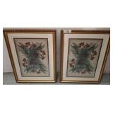 Framed Botanical Prints, 18x24 Each