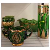 Green Glassware with Gold Accents