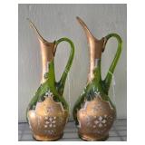 11" Green Glass Ewers with Gilt Decoration