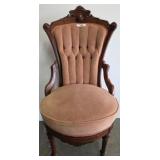 Carved Wood Armchair With Tufted Upholstery