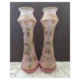 16" Hand-Painted Glass Vases