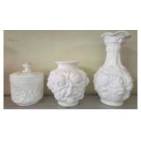 Three Milk Glass Decorative Vessels