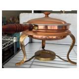 Copper chafing ï¿½Pan with Brass Stand and Wood Hand