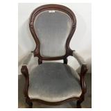 Mahogany Armchair With Gray Upholstery