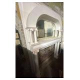 White Painted Wood Mantel with Mirror and Columns