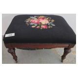 Upholstered Wooden Footstool with Floral Design