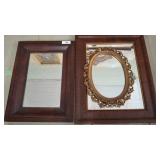 Two Framed Wall Mirrors with Wood Accents