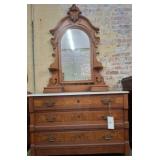 Marble-Top Dresser with Ornate Mirror Frame