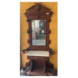Wood Hall Tree with Marble Top and Mirror