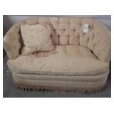 Tufted Upholstered Loveseat with Fringe Trim