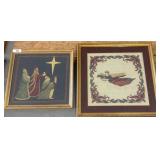 Two Framed Angel and Magi Needlepoint Pieces