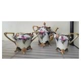 Hand-Painted Japanese Tea Set with Floral Motif