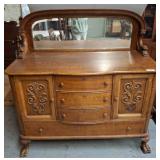 Wooden Dresser with Mirror and Carvings