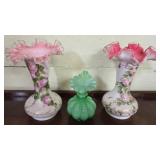 Three Decorative Glass Vases with Floral Motifs