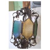 Wrought Iron and Stained Glass Hanging Light Fixtu
