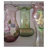 Three Hand-Painted Glass Vases